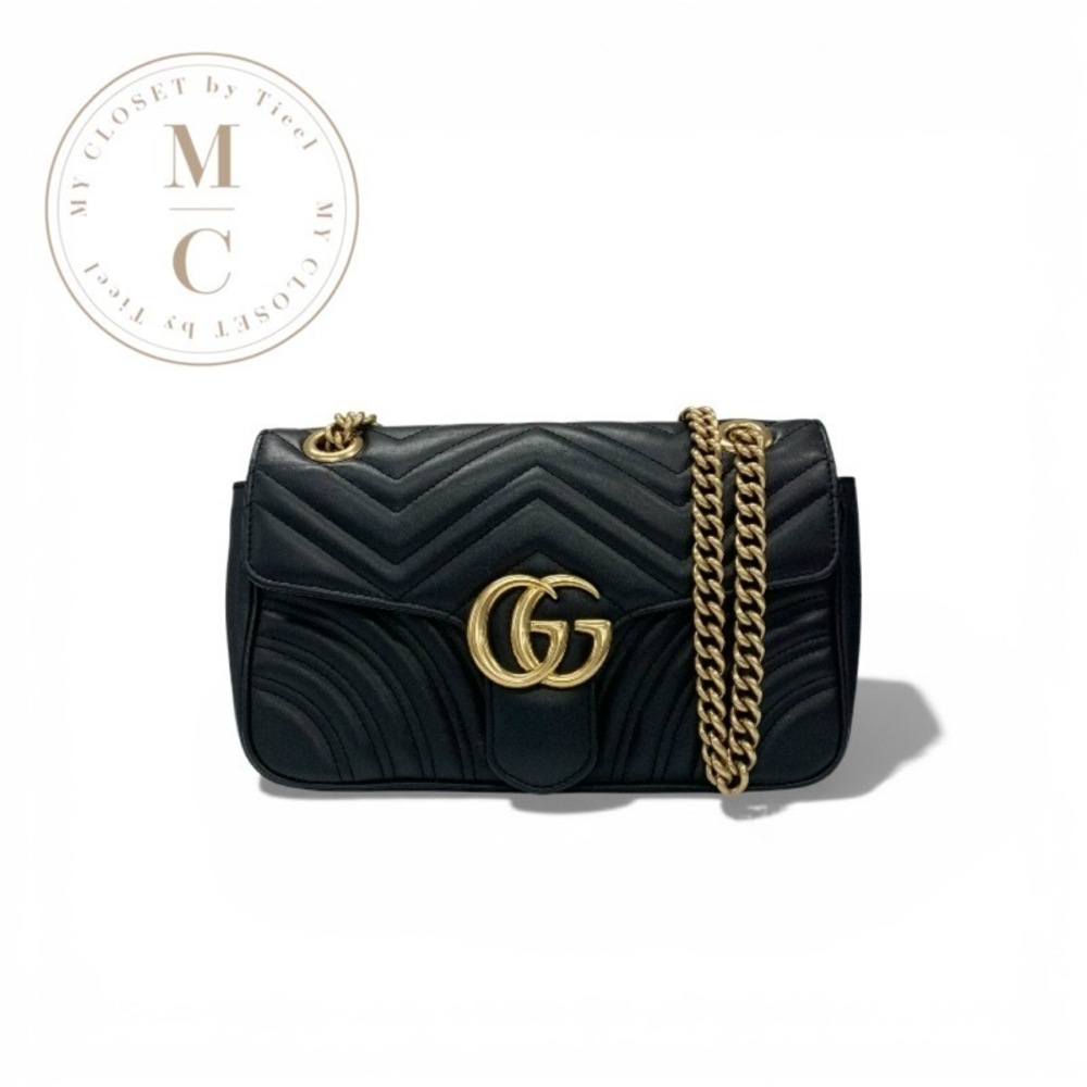 Gucci bag shoulder black gold GG Marmont quilted chain